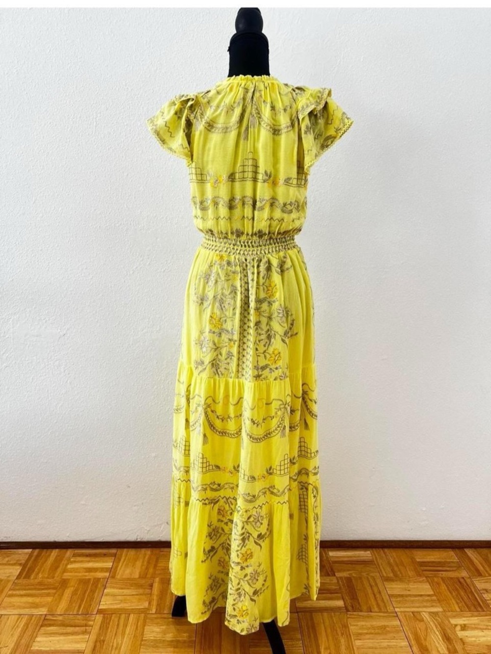 Butter Yellow Hale Bob Embroidered Maxi Dress Bohemian Boho Chic Romantic XS - Picture 3 of 7